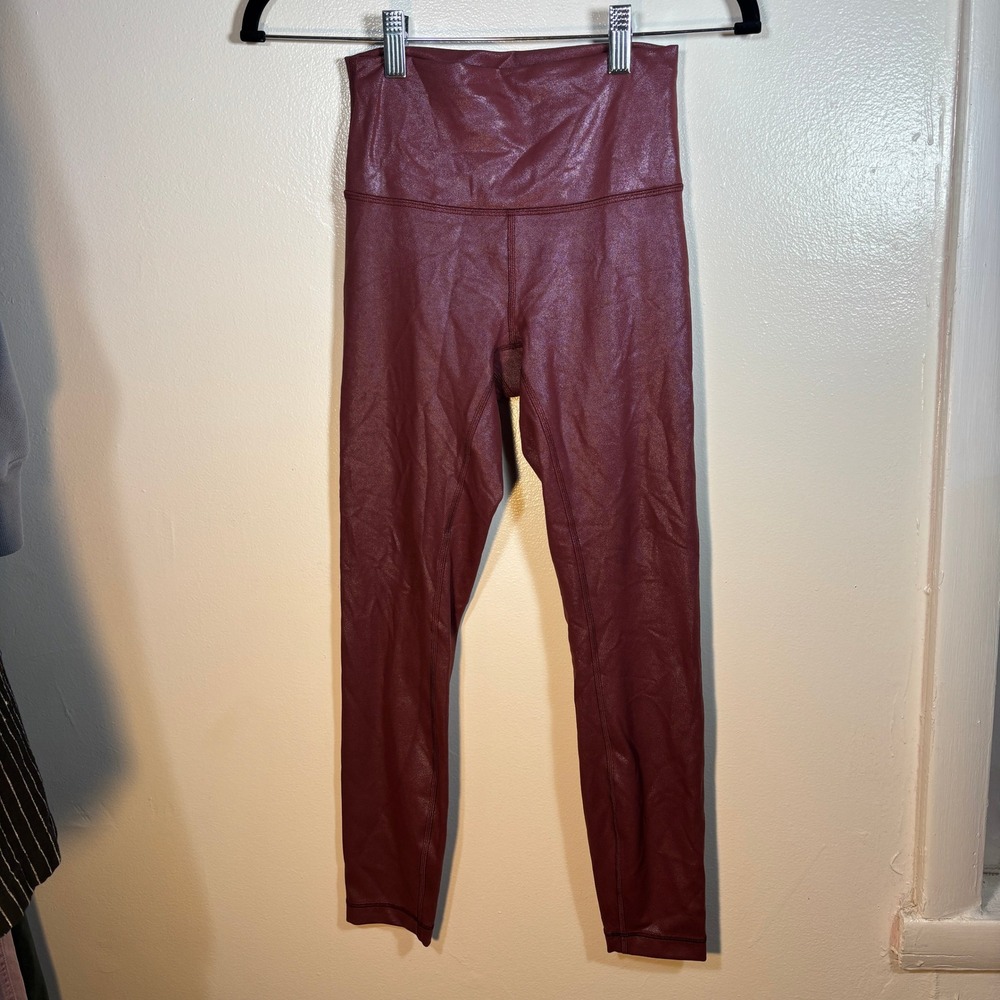 Lululemon Wunder Train Tight Womens Sz‎ 4 Red Foil Shine High Rise Leggings